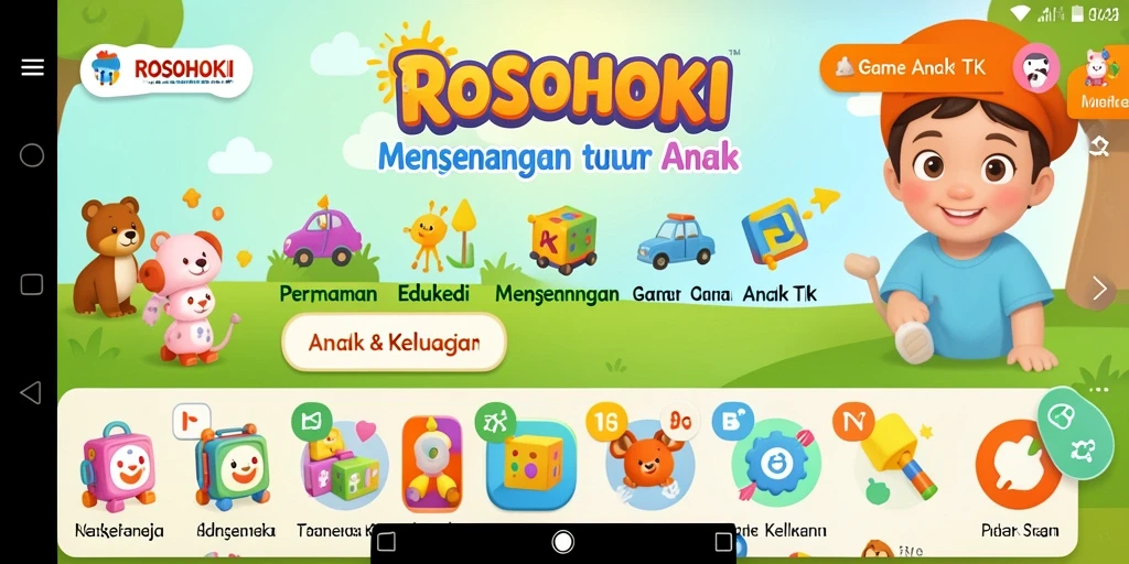 Tampilan menarik dan interaktif dari aplikasi Game Anak TK ROSOHOKI.